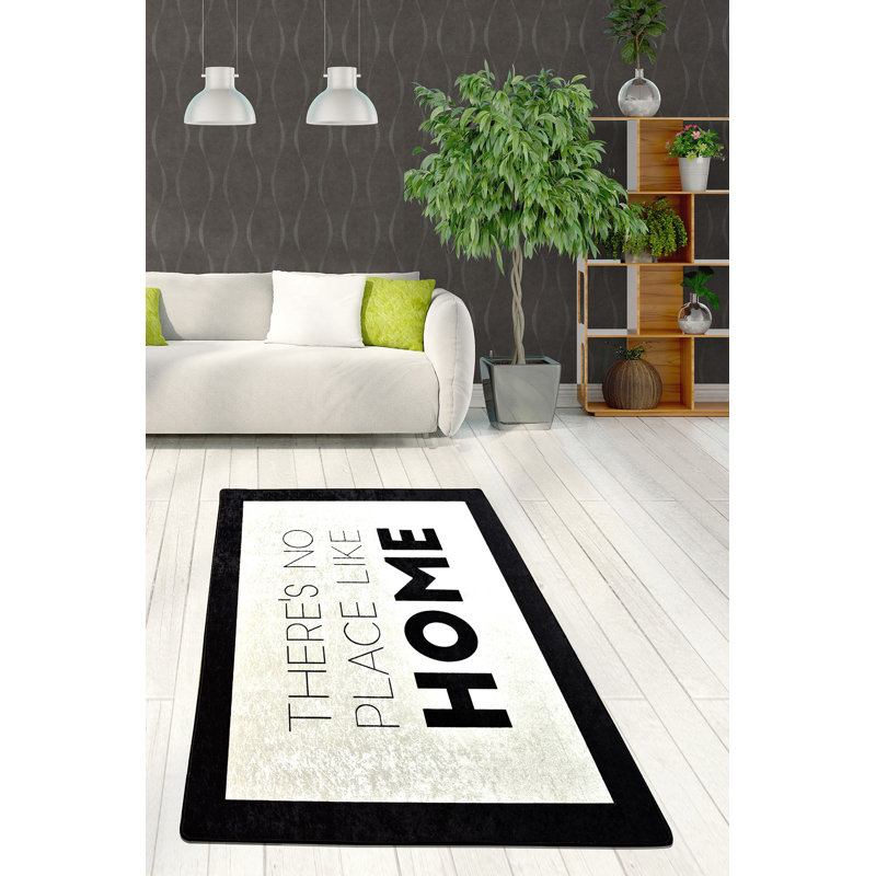 Tapis moderne 5,2 x 7,5 pi, noir et blanc, 100% polyester | Hauteur des poils doux: 0,2 po, épaisseur totale: 0,4 po | Antibactérien, antidérapant, dessous lavable à la machine | Parfait pour le salon, la chambre à coucher et le bureau