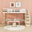 Lit mezzanine en bois avec tablettes, crochets et escalier de rangement-96588725
