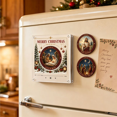 Christmas Magnetic Vinyl Record Player Fridge Magnet Set – 9 NFC Xmas Carol Discs, Interactive Music & Light Decor