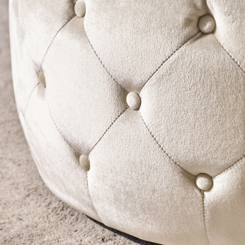 Beige Velvet With Graceful And Tempered Glass Top, Modern Choice, 30X30x14.5 Button- Diamond Stitch Glossy Decor, 30" W X D 14.5" H