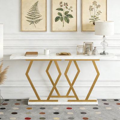 Modern Console Table Sofa Table with Faux Marble Tabletop