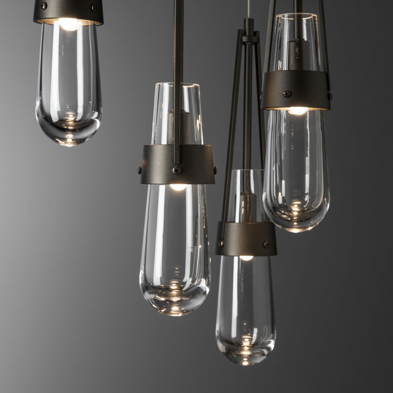 Luminaire suspendu 5 lumières Link, Long: 19 po à 130 po, Verre transparent, Bronze huilé
