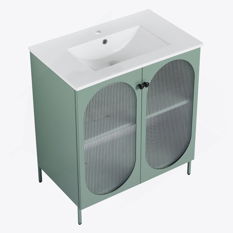 Meuble-lavabo autoportant de 30 po avec lavabo en céramique, Vert menthe