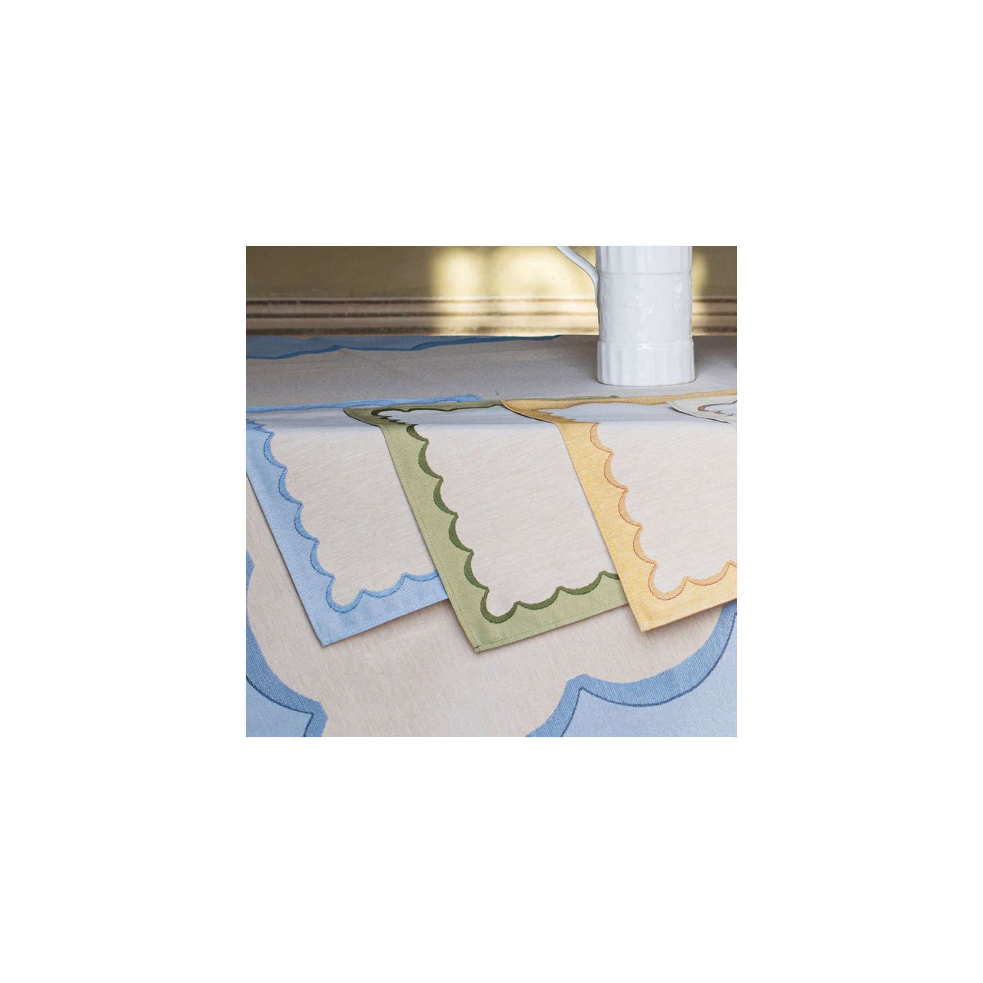 Tavola Scalloped Placemats - Set Of 4, Green/Beige