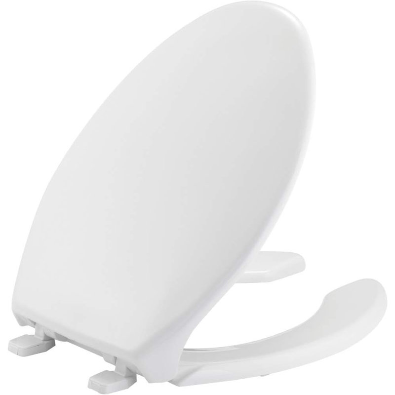 BEMIS 1950 Commercial Heavy Duty Open Front Toilet Seat with Cover, ELONGATED, Plastic, White