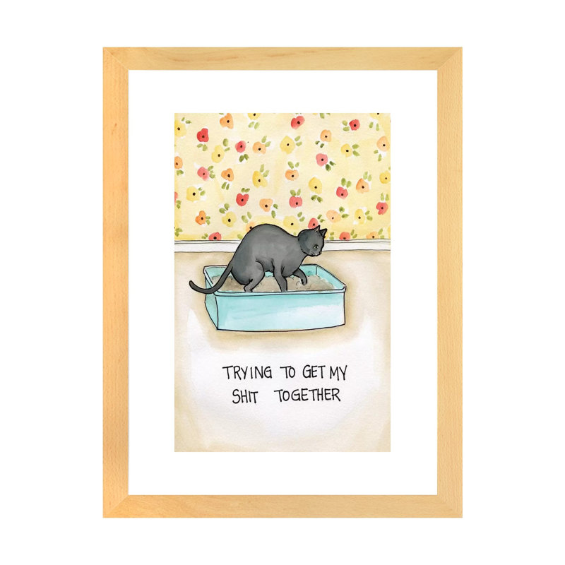 "Shit Together" par Jamie Morath-impression, H 24 po x l 16 po x p 1 po, Toile avec cadre en bois beige, Blanc