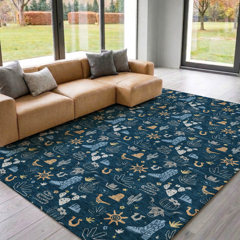 Tapis de qualité supérieure lavable à la machine Villers, Marine, 5 pi x 7 pi 6 po