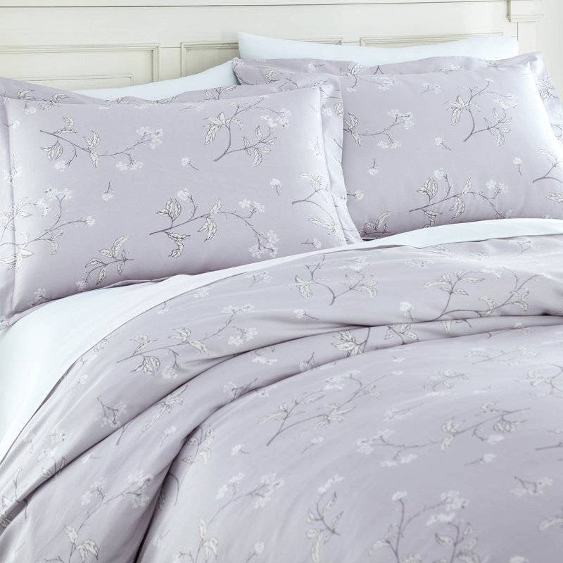 Ensemble de housse de couette réversible en coton de style campagnard champêtre à densité du tissage de 300 fils Myosotis Scorpioides 