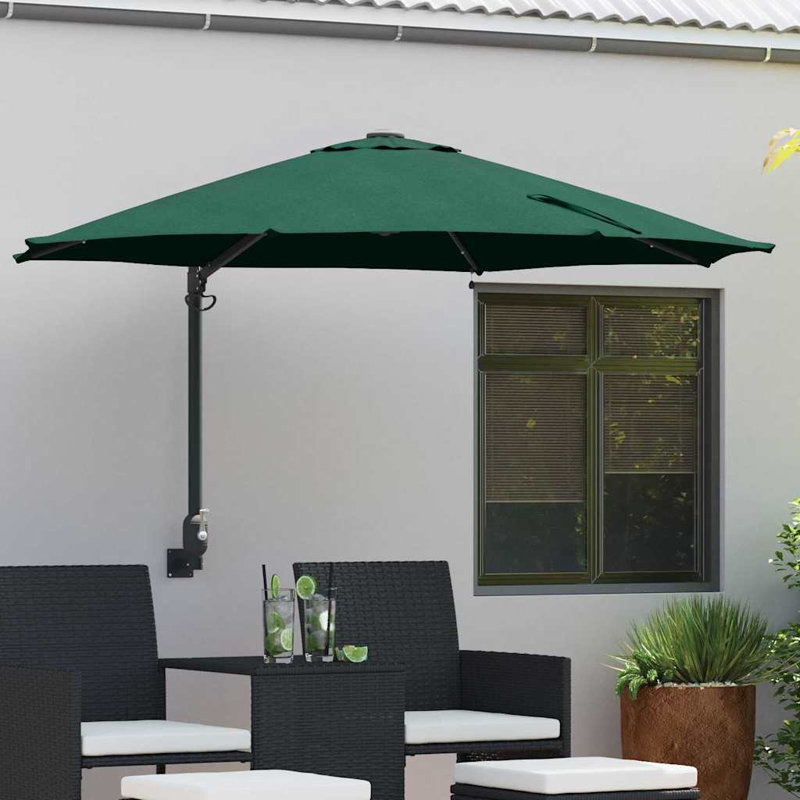 Garden Parasol with LED Strip Lights Manual Polyester and Steel Solar, 148cm H x 248cm W x 248cm D, Green