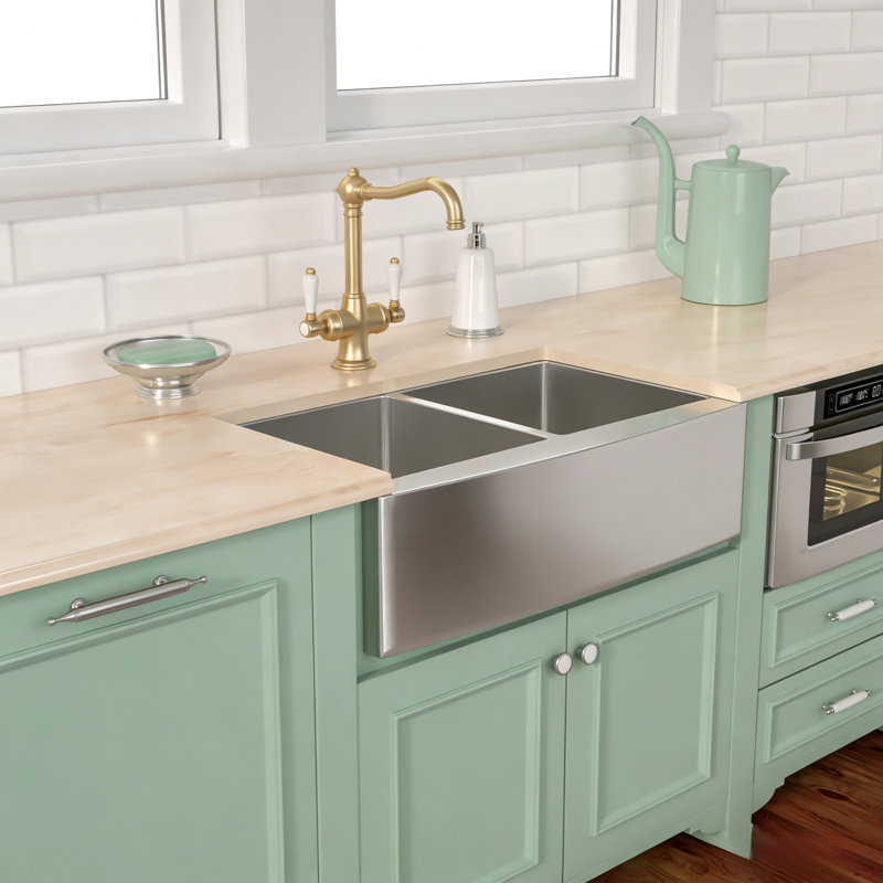 33'' L x 21"W Undermount Double Bowl 50/50 Kitchen Sink Farmhouse Apron 16 Gauge Stainless Steel Kitchen Sink with Bottom Grid