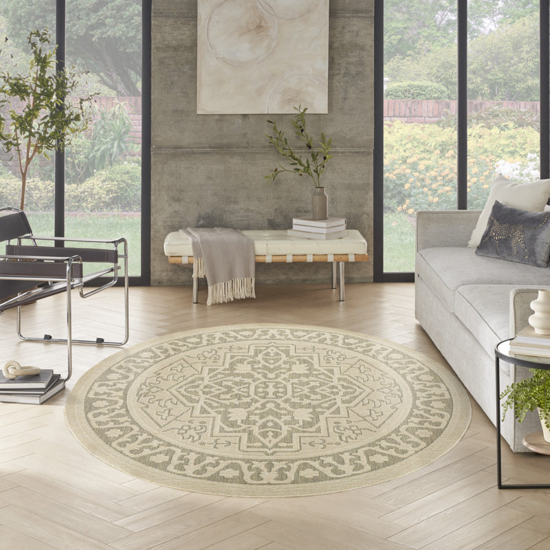 Gerritt Taupe Olive Outdoor Rug, Round 8'