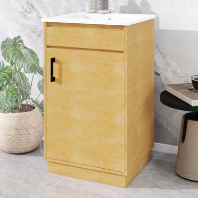 20" Bathroom Vanity With Ceramic Sink Combo, Freetanding Single Basin Vanity Set With Soft Closing Door, Adjustable Shelf