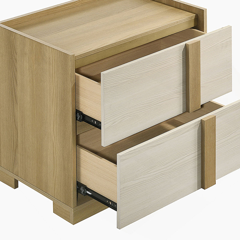 Natural 2-Drawer Nightstand Bedside Table