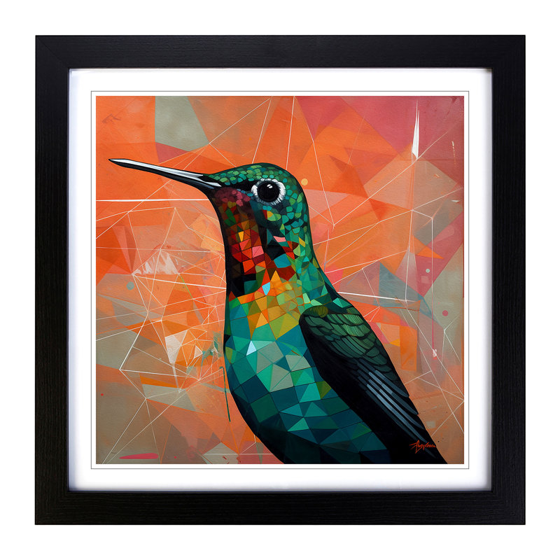 Hummingbird Constructivism - Single Picture Frame Print on Wood, Black