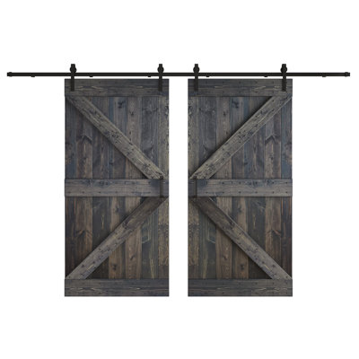 K Series Pine Wood Double Sliding Barn Door with Hardware Kit