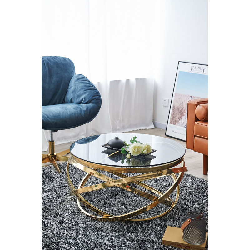 Coffee table Luxor silver 80 cm, Grey, Gold