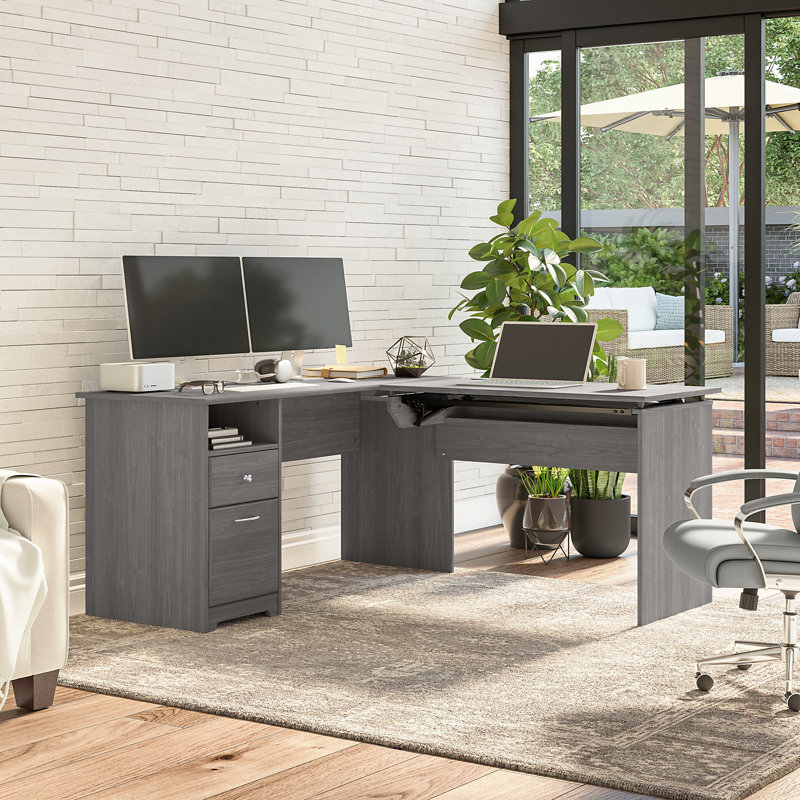Bureau de direction en L Katia, H 30 po x l 72 po x P 69,17 po, Gris moderne