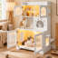 Enceinte de litière pour chat à 3 niveaux avec armoire de rangement, portes en verre cannelé et plateformes d'escalade-267637782