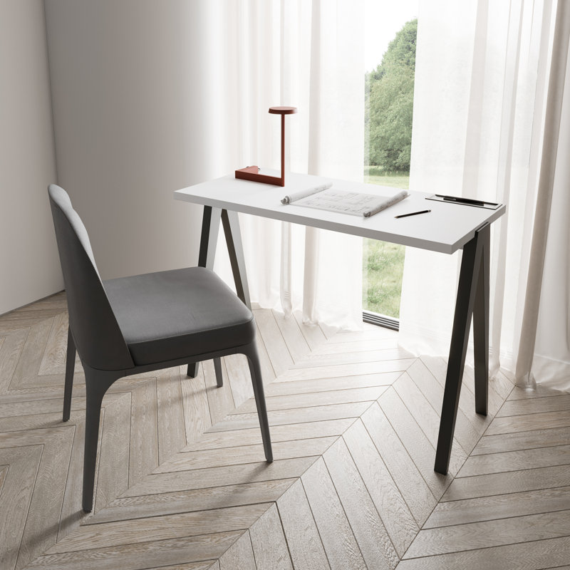 Gundrath Solid Wood Writing Desk, Jet Black, White