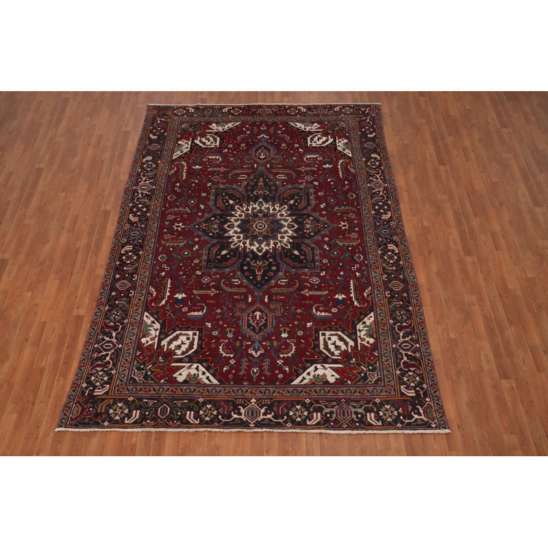 Tapis rouge à motif de teinture de légumes traditionnel rétro 7 x 11