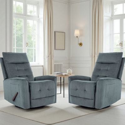 Soft Velvet Recliner Manual Swivel Rocker Recliner For Adults (Set Of 2), Small Recliners For Small Spaces-Gray