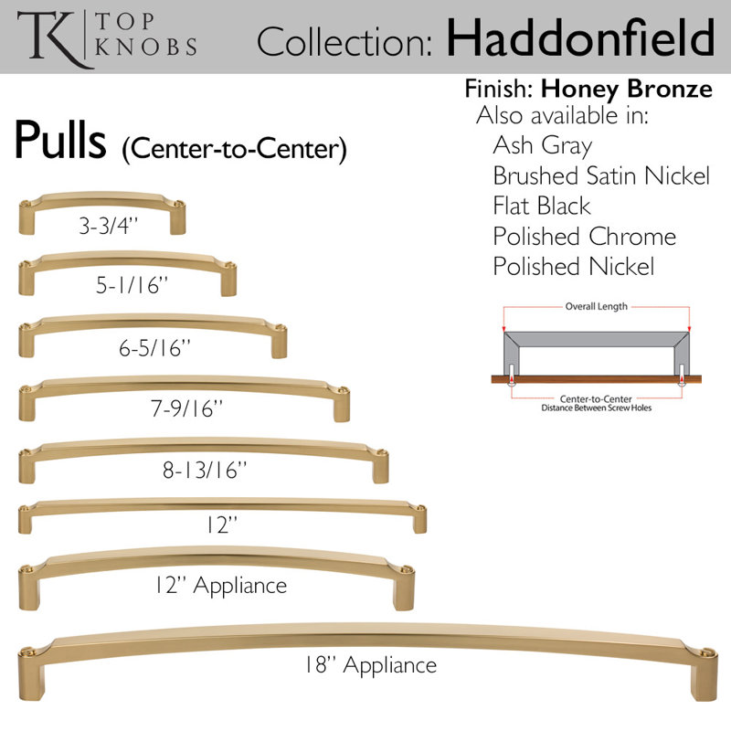 Haddonfield Appliance Pull, Honey Bronze, 18" Center to Center