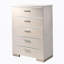 Commode 1 pièce à cinq tiroirs de style contemporain avec accents chromés blanc brillant et finition chromée
