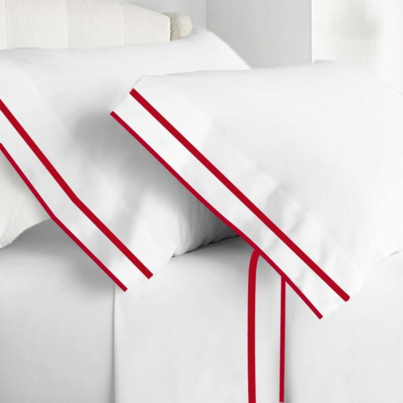 400TC Embroidery & Border Cotton 4 Piece Sheet Set Fitted Sheet Fits Upto 16" Deep Pocket, Burgundy