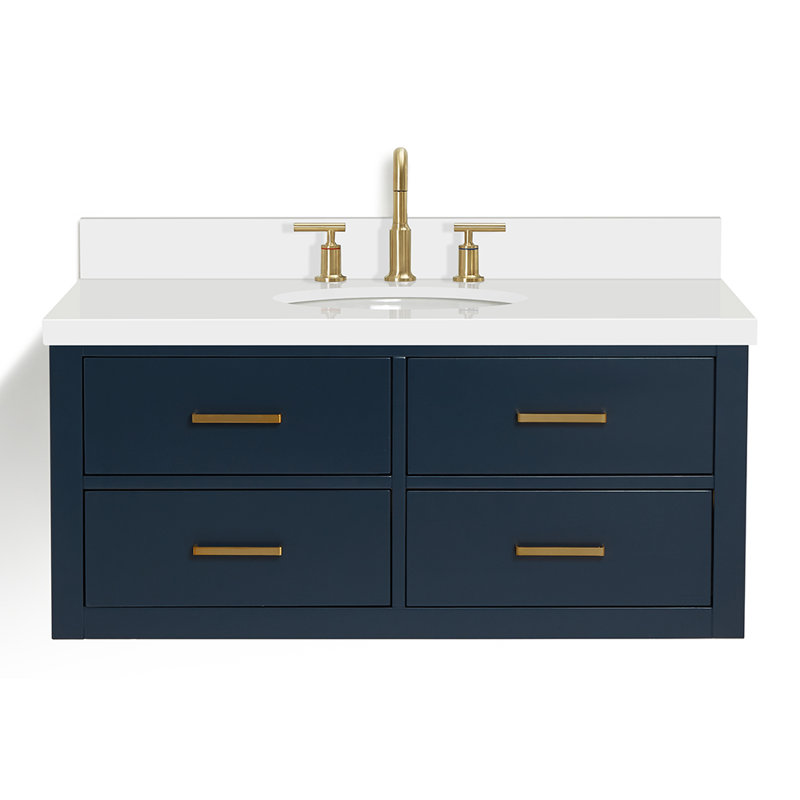 Ensemble de meuble-lavabo mural simple 43 po Macmullin, Bleu minuit, Laiton satiné
