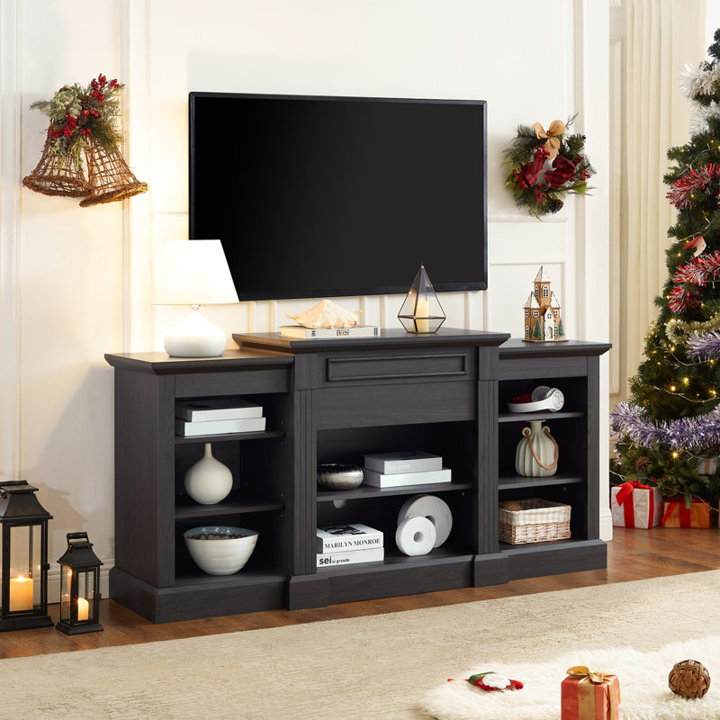 Console multimédia avec grande armoire de rangement, meuble télé multimédia moderne, l 65,75 po x P 17 po x H 32,48 po, Gris