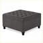 Repose-pieds, grand rangement carré avec capitonnage à boutons, pieds en bois massif - Gris foncé pour le salon / chambre à coucher | Bois | Noir-274312801