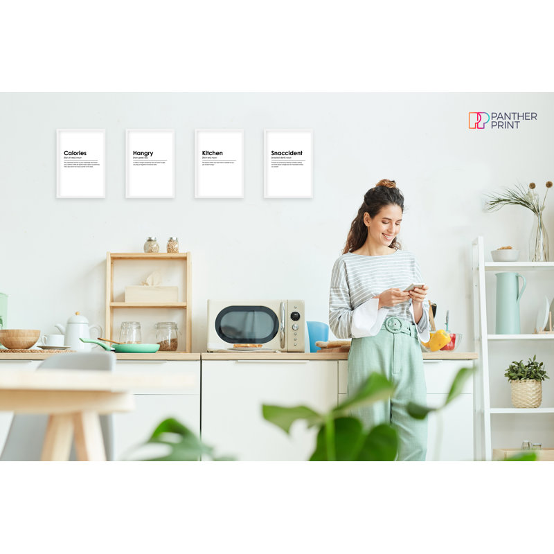 Calories, Hangry, Kitchen And Snaccident - 4 Piece No Frame Print Set, 29.7cm H x 21cm W