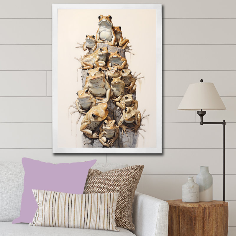 Minimalisme, grenouille pyramide II sur toile, Cadre photo blanc, H 44 po x l 34 po x P 1,5 po