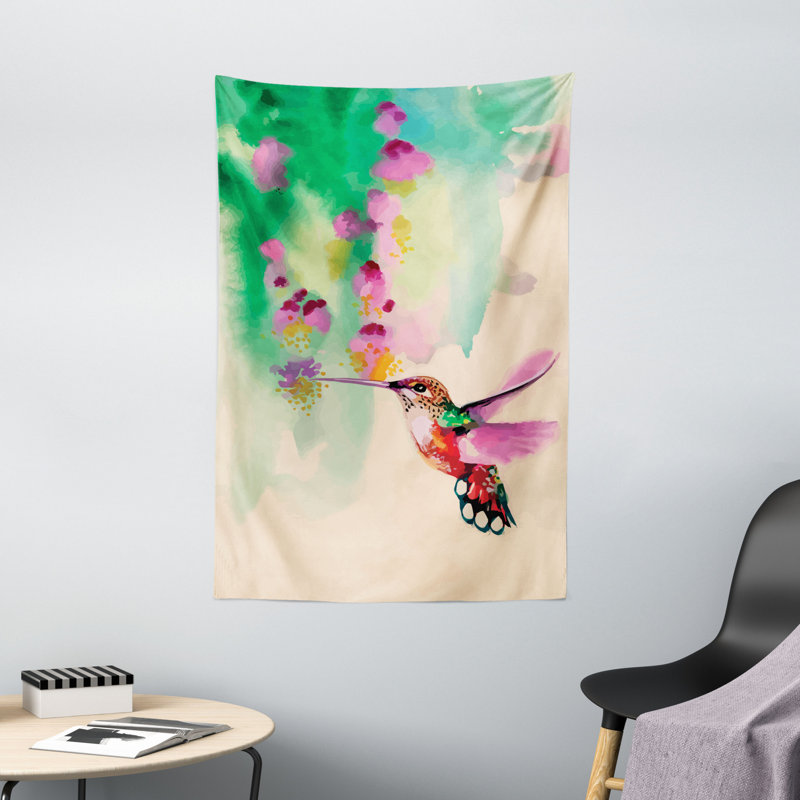 Tapisserie en polyester oiseaux et fleurs, H 60 po x l 40 po