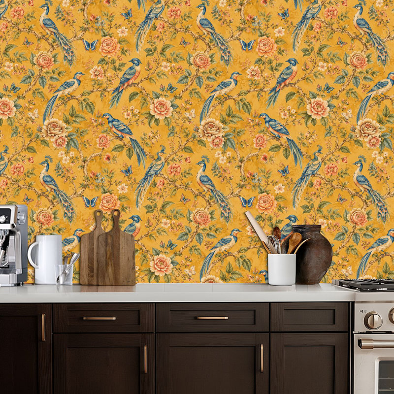 Papier peint adhésif autocollant branches jaunes à motif floral autocollant amovible pour armoire de cuisine de chambre à coucher 24 po x 118 po