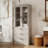 Bathroom Storage Cabinet With Tempered Glass Doors, Farmhouse Style For Bathroom Organization