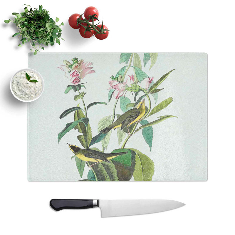 Glass Green Black-Capt Flycatcher Bird by John James Audubon Chopping Board, 28.5 cm W x 20 cm L