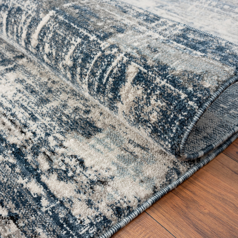 Abstract Area Rug in Blue/Gray/Charcoal, Runner 2'6" x 8'