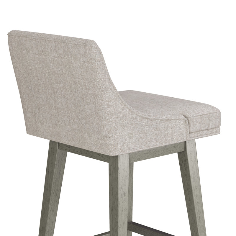 Dorreen Wood And Upholstered Tapered Back Adjustable Height Swivel Stool, Oatmeal, Gray Wash