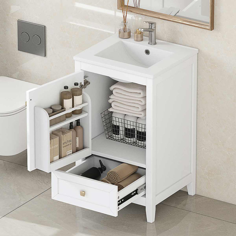 Meuble-lavabo de 20 po avec lavabo en céramique, armoire avec porte à fermeture douce et tiroir