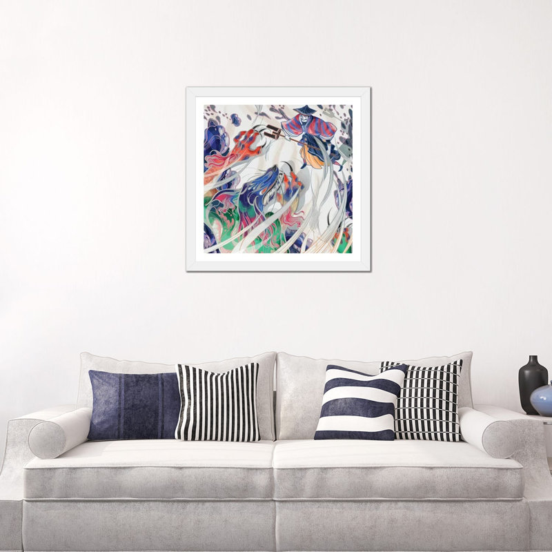 " Water Beast " by Sija Hong, White, White Framed Paper, 24" H x 24" W x 1" D