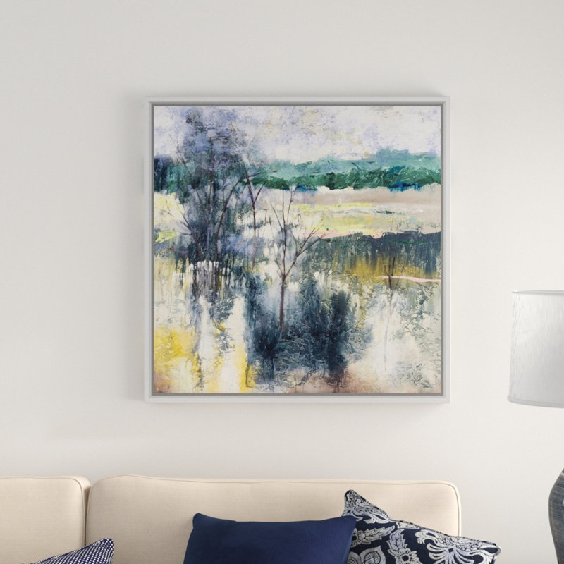 « cerf run », peinture sur toile, Cadre flottant blanc, H 31,7 po x l 31,7 po x p 1,75 po