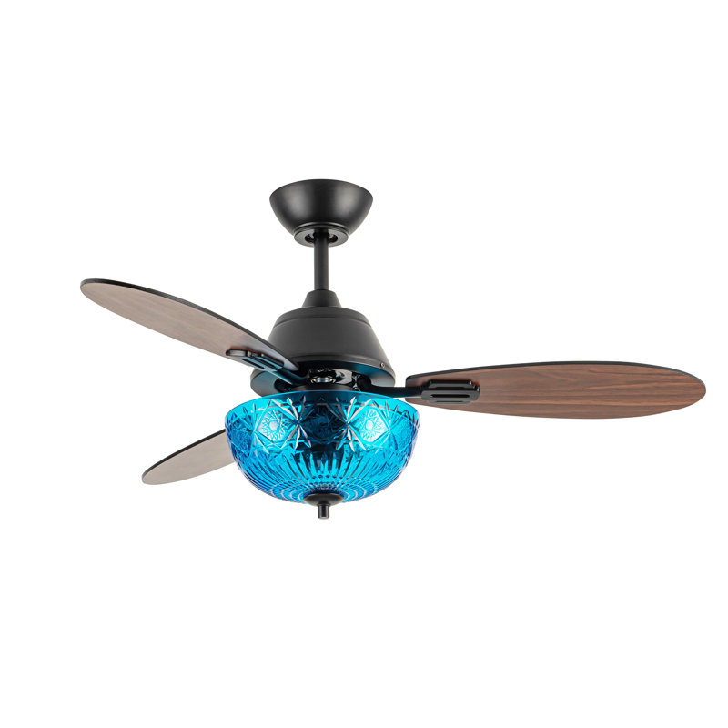 Ventilateur de plafond à DEL en verre taillé à la main de 42 po avec télécommande Valencia, Noir, noir, noir, noir