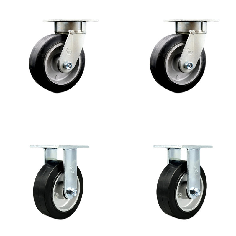 Ensemble de roulettes en caoutchouc 6 pouces Kingpinless de 6 pouces, 2 verrous pivotants et 2 rigides