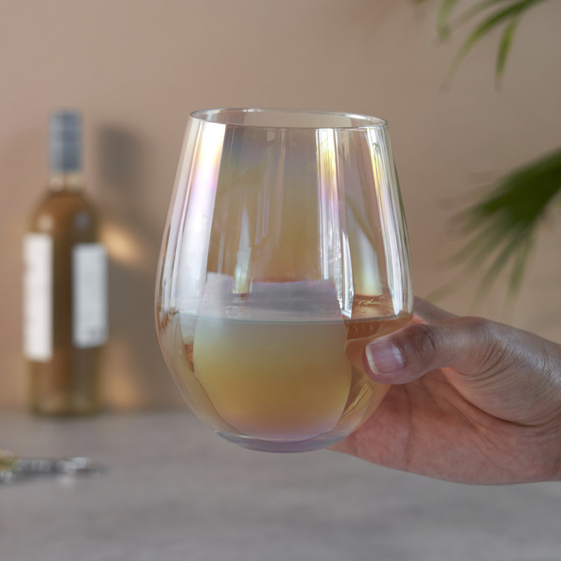 Rainbow Iridescent Stemless Wine Glasses Set of 2