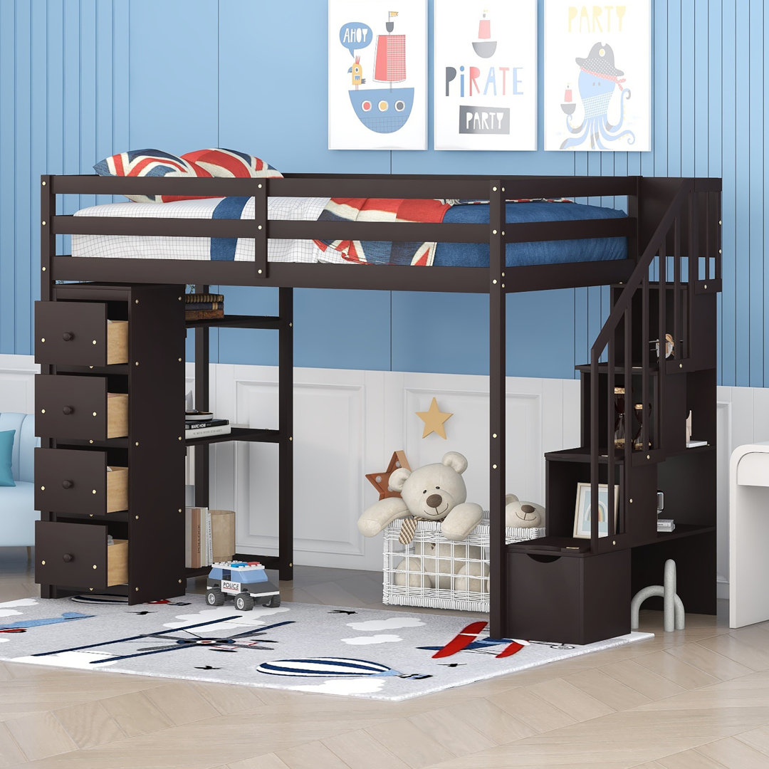 Gerta Twin 7-Drawer Loft Bed with Stair and Bookcase by Harriet Bee Harriet Bee 