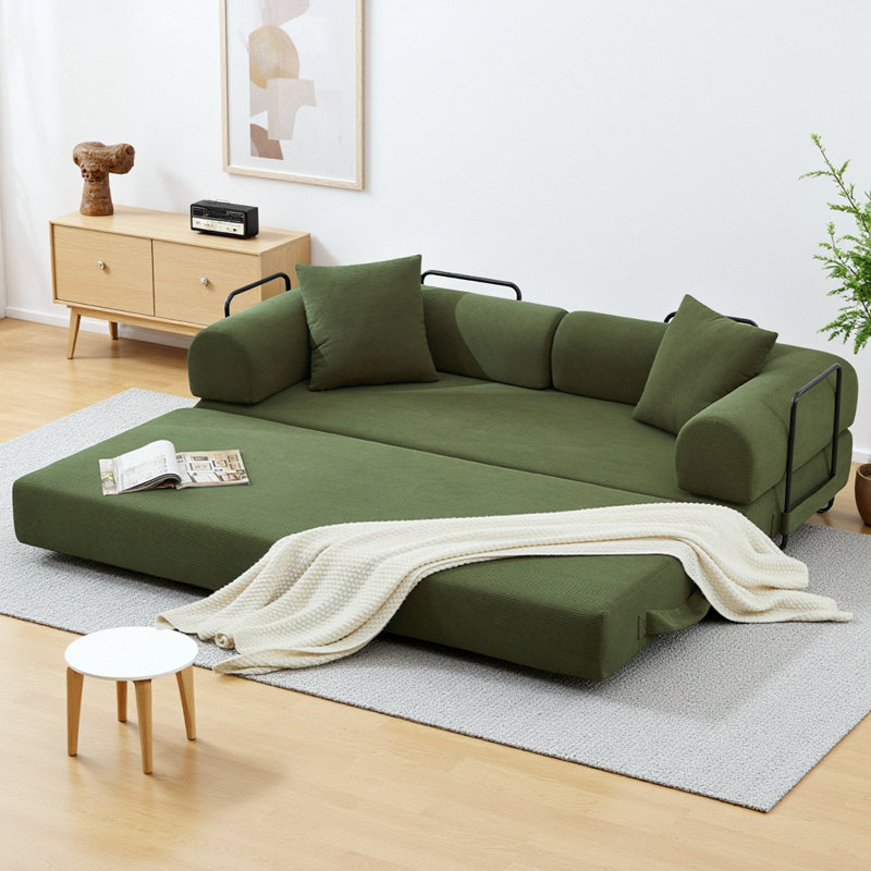 Canapé-lit pliant en velours côtelé 78,5 po 78,5 po avec 2 coussins et matelas à ressorts en mousse pour le salon, aucun assemblage requis