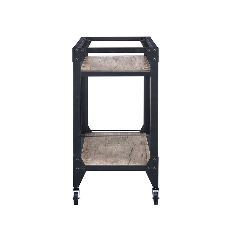 Chariot de service rustique et élégant à 2 tablettes avec porte-verres à pied