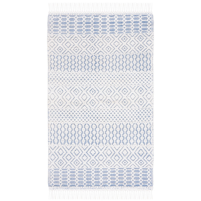 Sabula Hand Woven Pet Yarn/Cotton Southwestern Rug in Blue/Ivory, Rectangle 8' x 10'