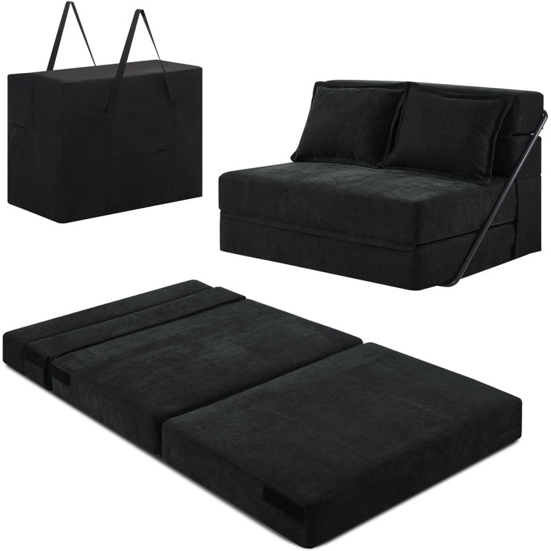 Taneia 39.4'' Upholstered Convertible Sofa, Black Chenille